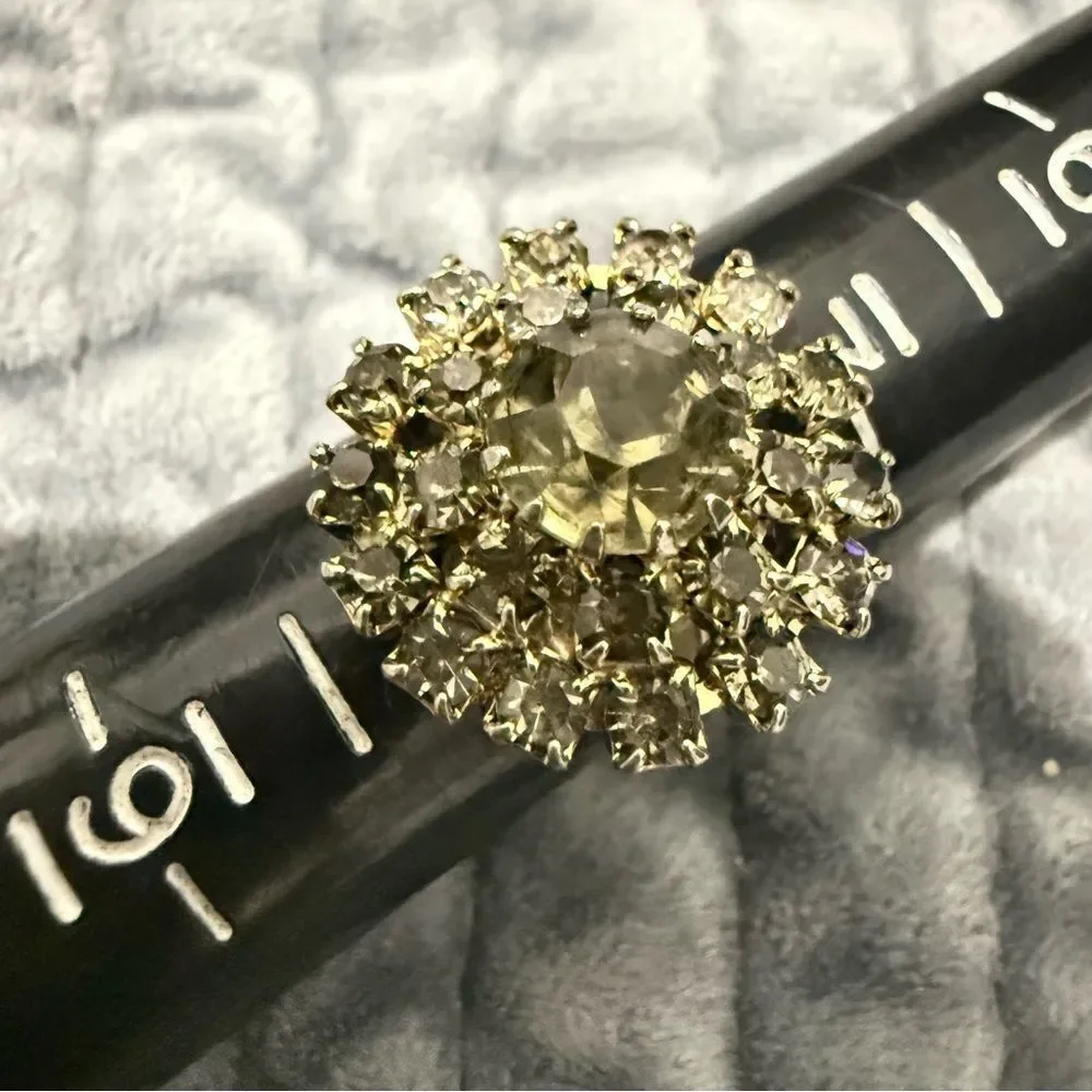 VINTAGE ADJUSTABLE SILVER RING WITH LARGE ROUND CRYSTAL CLUSTER – STATEMENT JEW